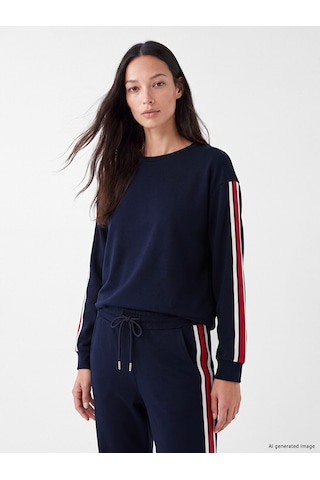 Lcw Everyday Lacivert Şeritli Soft Touch Kadın Sweatshirt