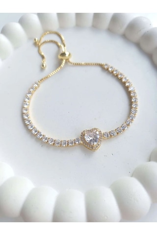 Çelik Gold Asansörlü Kalpli Kadın Bileklik Sevgililer Günü Hediyesi Gümüş