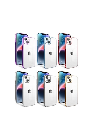 Apple Uyumlu iPhone 14 Plus Kılıf Kamera Korumalı Renkli Çerçeveli Zore Garaj Kapak Gold