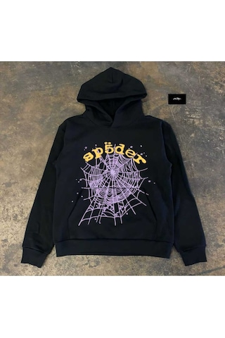 Hunors Sportswear & Company Örümcek Baskılı Unisex Model Pamuklu Kapüşonlu Sweatshirt Siyah-sarı- Kırmızı