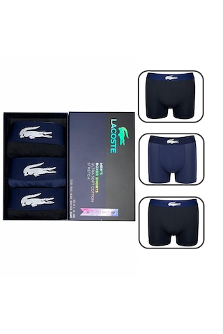 Lacoste Erkek 3'lü Boxer Set %100 Organik Pamuk Lacivert - Siyah - Antrasit