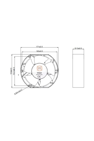 24v Dc Aksiyel Fan 172x150x51mm Rulmanlı Endüstriyel Soğutma Fanı