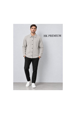 Hk Premium Erkek Gri Double Face Pike Gömlek Ceket Regular Fit, Çıtçıtlı, Uzun Kollu, Smart Casual Antrasit