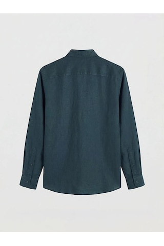 Lc Waikiki Petrol Regular Fit %100 Keten Erkek Gömlek
