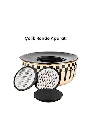 Prime Cream 5 Parça Rendeli Saklama Ve Karıştırma Kabı 24 Cm Ve Emaye Sosluk Sütlük 14 Cm Krem