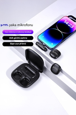 Type-c Mini Kablosuz Bluetooth 2 Kişilik Yaka Mikrofonu Yapay Zeka Destekli Uzun Pil Ömrü Mt936
