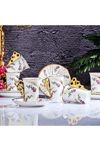 Rsy-143 90cc 6lı Uzun Kahve Fincan Takımı Rose Flower Çok Renkli