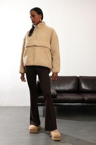 Camel Dik Yaka Peluş Mont Camel