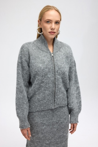Mai Collection Mai Studios Co. Eskara Fermuarlı Gri Triko Hırka Çok Renkli