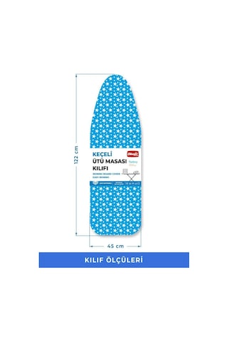 Magic Lady Retro Model 122x45 Cm Mavi Yıldız Desenli Keçeli Ütü Masası Kılıfı