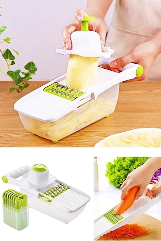 Hazneli Sebze Patates Dilimleyici Doğrayıcı Rendeleme Kesici Mandolin Beyaz Yeşil Lüx Rende Seti