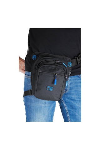 Çok Gözlü Su Geçirmez Unisex Siyah Bel Bacak Omuz Motosiklet Kurye Çantası Bodybag Mavi Siyah 4962
