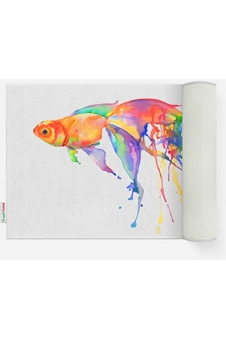 Balık Desenli 50x80 Dijital Baskılı Püsküllü Polyester Kaymaz Tab Çok Renkli