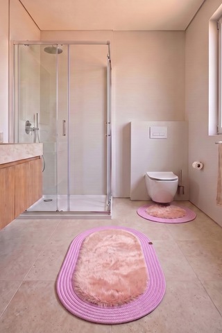Banyo Paspası Takımı 60x100+60x60 Cm Düz Pembe & Pembe