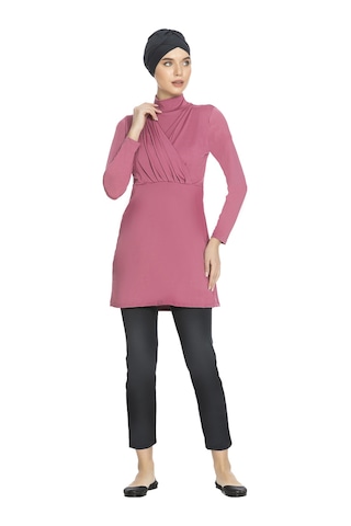 Büyük Beden Likralı Tam Kapalı Tesettür Mayo 1285 Pembe Pembe