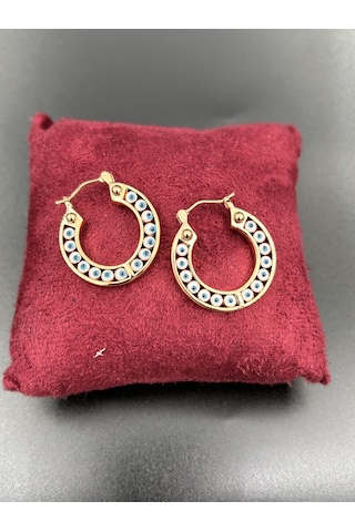 Çelik Suya Dayanaklı Kadın Yuvarlak 2,5 Çap Nazar Boncuklu Rose Gold Küpe Gold