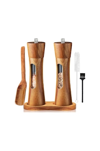 Jialan Ahşap Manuel Tuz Ve Karabiber Öğütücü Taban Seti Ahşap