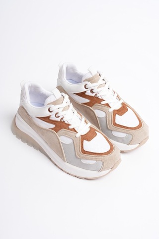 Mubiano Avira Kadın Beyaz Taba Kalın Tabanlı Spor Ayakkabı Sneakers Beyaz
