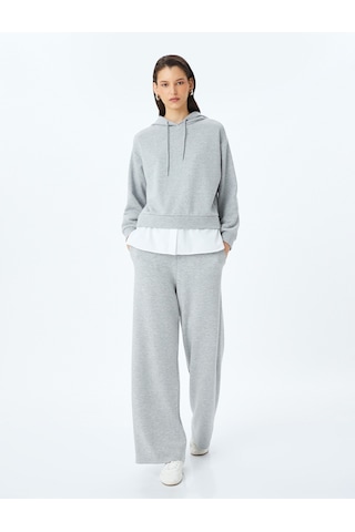 Koton Çift Kumaş Kullanımlı Üç İplik Kapüşonlu Oversize Sweatshirt Gri 5sak30027ek Gri