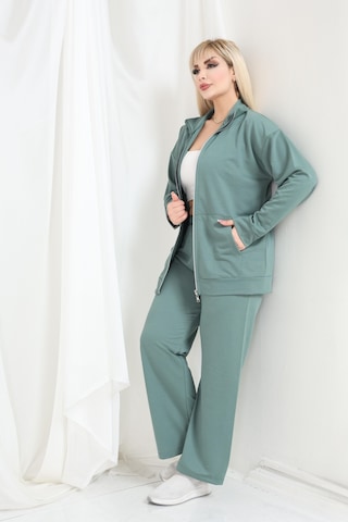 Kadın Büyük Beden Fermuarlı Uzun Kollu Rahat Günlük Eşofman Takım Çağla