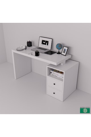 Çalışma Masası Çekmeceli Ve Raflı Geniş Çalışma Alanına Sahip Beyaz