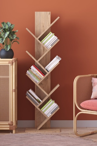 Voya 8 Raflı Dekoratif Zikzak Kitaplık Meşe