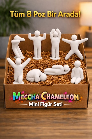 Mecca Chameleon Oyun Figür Seti - 8'li Dekoratif Figür Seti Beyaz