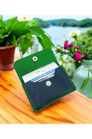 Cronder Hakiki Deri Yan Model Kutu Cüzdan Kartlık Haki