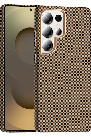Effox Galaxy Uyumlu S25 Ultra Kılıf M-safe Şarj Özellikli Karbon Fiber Görünümlü Gros Kap Desert Titanyum