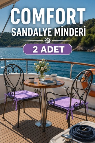 Comfort 2 Adet Sandalye Minderi Bağcıklı Özel Dikişli Süngerli Pamuklu Kumaş Sandalye Minderi Puanlı Mor