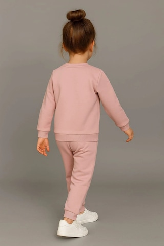 Sevimli Ayıcık Nakışlı %100 Pamuk 2 Li Çocuk Eşofman Takımı Gül Kurusu