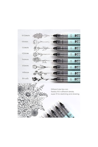 Teknik Çizim Kalemi Siyah Mürekkep Drawing Pencil Metal Klips Çelik Uç Çok Renkli