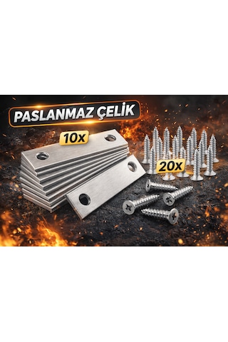 10 Ad. Düz Gönye Bağlantı Demiri 15x50 Mm 20 Ad Vida - Eşya Dolap Sabitleme Köşe Birleştirme Aparatı Metalik