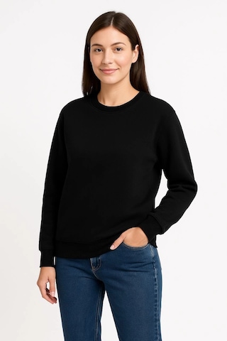 Primemagazam Kadın 3 İplik Pamuklu Düz Bisiklet Yaka Sweatshirt - Siyah Çeşitli