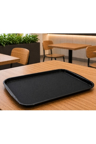 Abs Servis Tepsisi Kaymaz Yüzeyli 32x44 Cm Siyah Renk Endüstriyel Kullanıma Uygun, Kırılmaz, Bpa Free 7 Renk Seçenekli