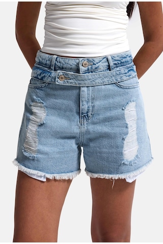 Itsbasic Kadın Kot Rengi 11s6-3 Relax Mom Kemer Detaylı Tasarım Denim Şort