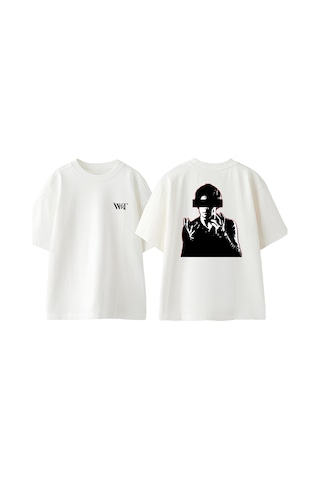 Thewert Dexter Morgan Tasarım Sırt Baskılı Pamuk Beyaz Oversize T-shirt