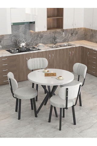 Mygusi Azra Mutfak Masa Takımı 90 Cm Masa Beyaz Masa + 4 Sandalye Açıkgri
