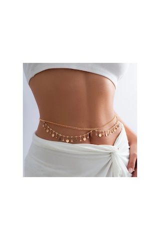 Zayna Yuvarlak Detaylı Taşlı Gold Bel Göbek Zinciri 95679538
