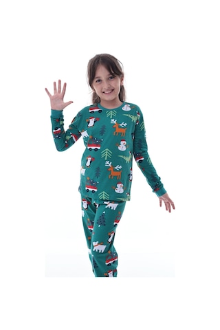 Çocuk Kış Noel Yıllbaşı Desenli Pamuklu Pijama Takımı Unisex Rahat, Sıcak Ve Eğlenceli Ev Giyim Çok Renkli