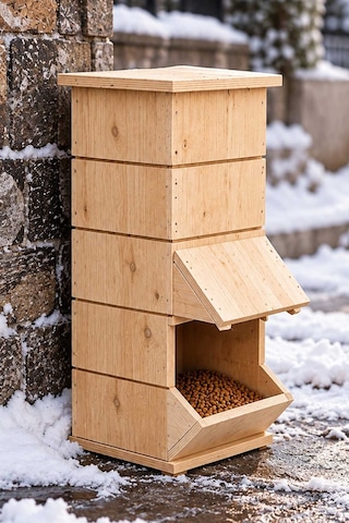 Reyo 2 Adet Ahşap Ceviz Cilalı Mama İstasyonu, Yağmura Ve Rüzgara Dayanıklı Uzun Ömürlü Sokak Kedileri İçin Mama Kabı 50x25x25 Cm Mldcat Monteli Teslimat