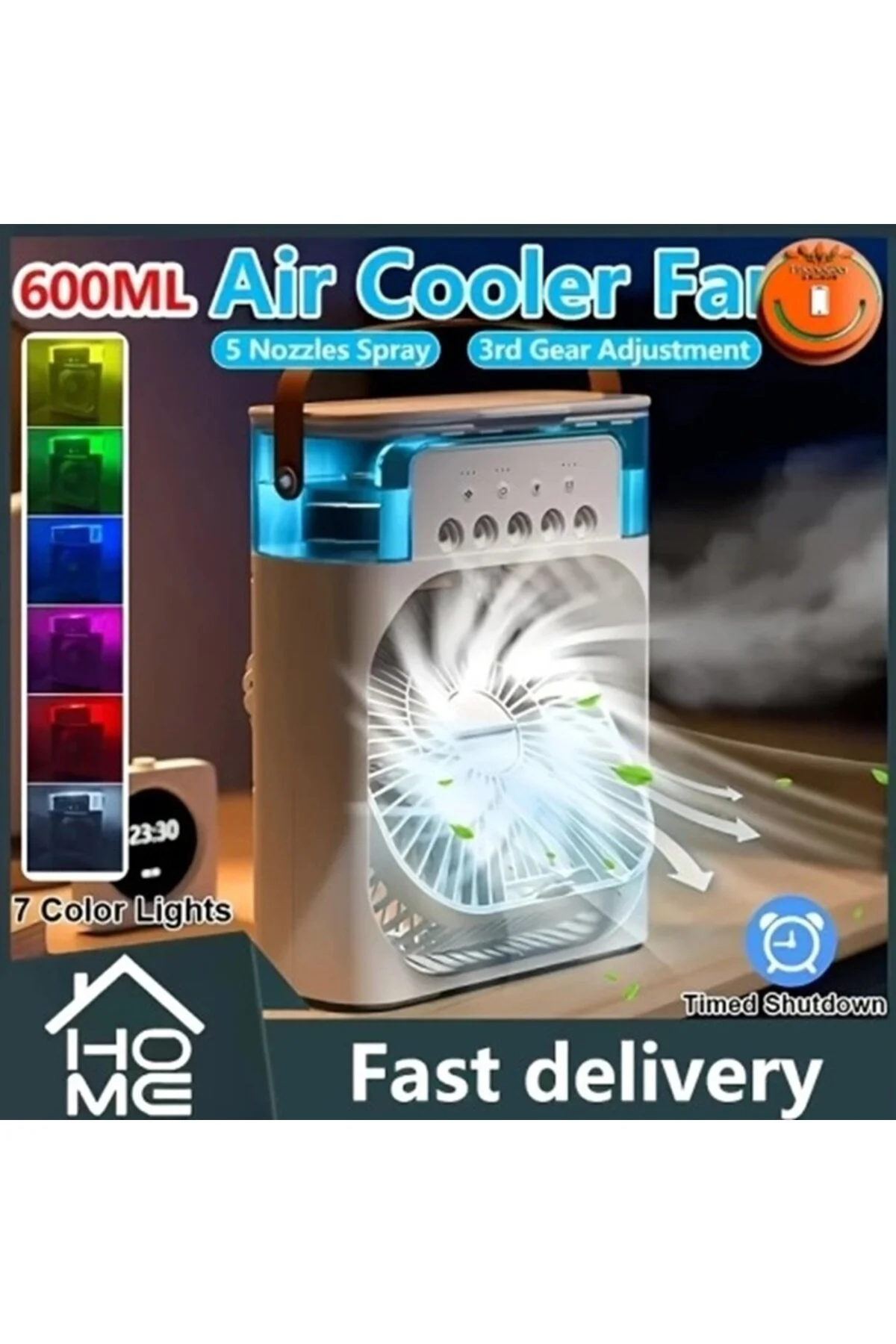 Yeni Işıklı Klima 600ml 5 Spreyli Vantilatör Buzlu Buharlı Mini Klima Mini Fan Buzlu Fan Glr -