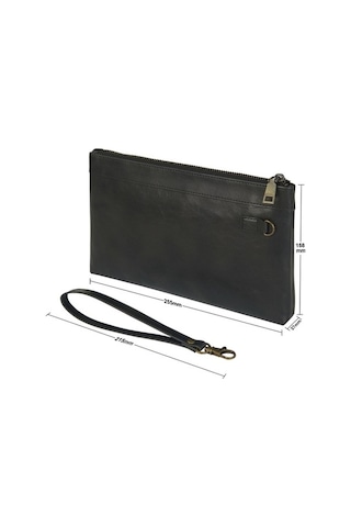 Shidai888 Retro Deri Debriyaj Fermuarlı Zarf Çanta Siyah