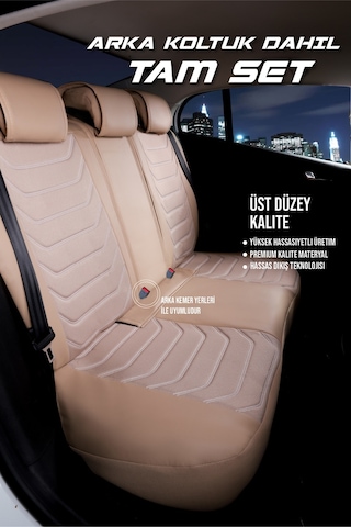 Fiat Egea Cross Uyumlu Lüx Deri Oto Koltuk Kılıfı Ön Arka Set Bej Sport Serisi Fs