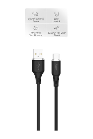 Usb-a To Type-c Hızlı Şarj Kablosu 15w Qc 3.0, 480mbps, 1.2m, Data Kablosu Siyah-v0203003