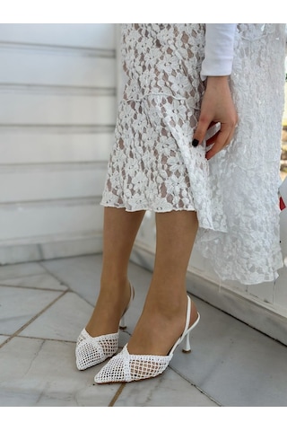 Ervanın Butiği Beyaz Örgü Leay Lastikli Kadın Stiletto-6151