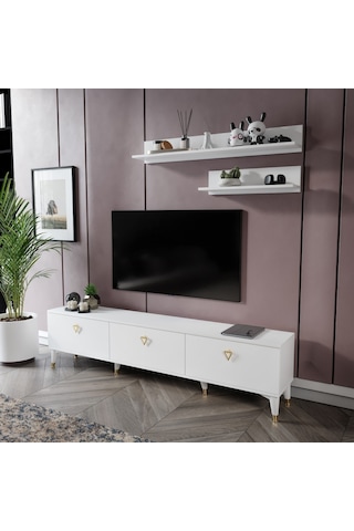 Simple Modern 180 Cm Smp18033 Tv Ünitesi 2 Raflı Beyaz Gold Beyaz - Gold
