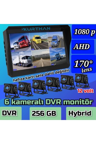 Dvr Monitör Ve 6 Adet 1080 P Ahd 180 Derece Balık Gözü Kamera Set