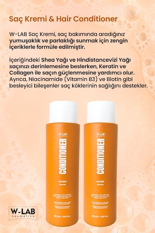 W-Lab Cosmetics Yumuşatıcı Nemlendirici Ve Besleyici Saç Kremi 400 Ml