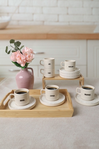 Deep Collection Mottolu Stackable Çay Takımı 12 Parça 6 Kişilik